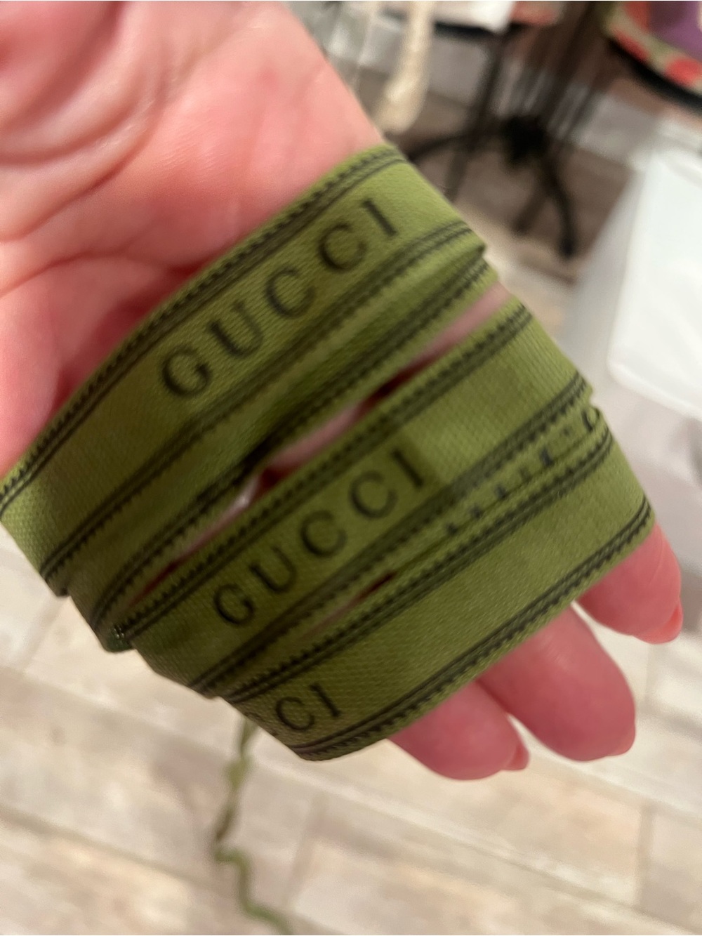 Gucci Olive Green Logo Ribbon
